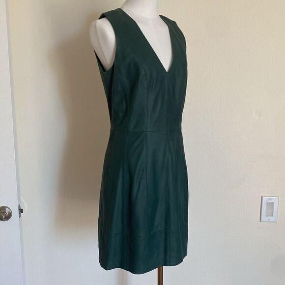 Bod & Christensen Dark Forest Green Leather Anya Mini Dress Size 6 - Picture 4 of 14